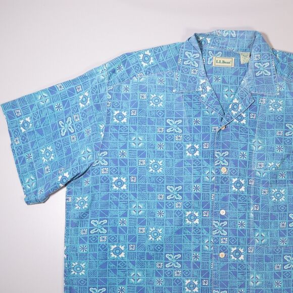 L.L. Bean Hawaiian Camp Shirt Button up Short Sleeve Hong Kong Vintage Mens XXL - Picture 3 of 8